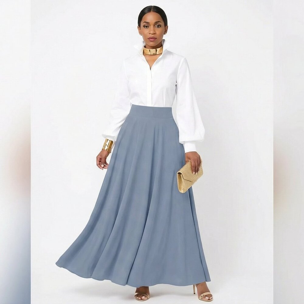 Light Blue Long Loose Solid Casual Skirt